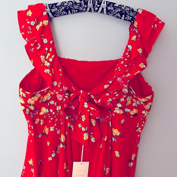 LC Lauren Conrad Ruffle-Sleeve Fit & Flare Dress - Red Lemon Orchard - Picture 7 of 11
